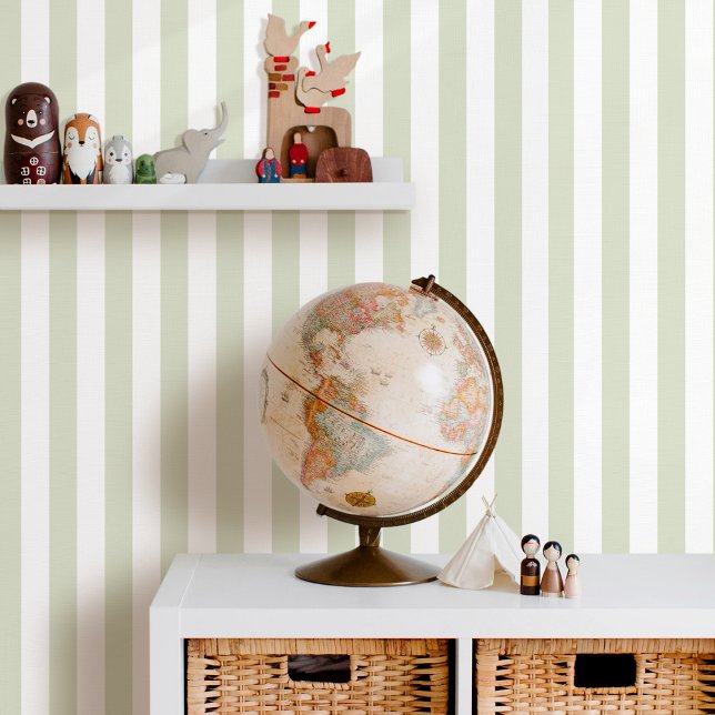 Papier Peint Élégant rayé vert sauge blanc apaisant (Créateur téléchargé)