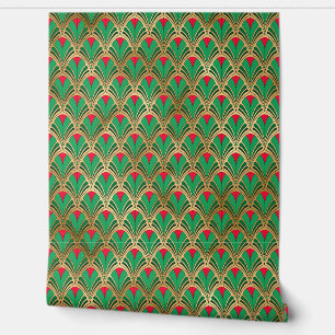 Papier Peint Elégant Red Green Gold Art Déco Motif Vintage