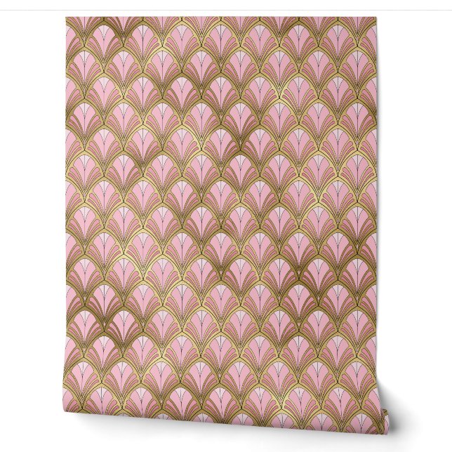 Papier Peint Elegant Rose Gold Art Déco à Décoller (Déroulement)