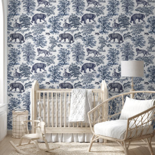 Papier Peint Élégant Rustique Blue Forest Animaux Toile