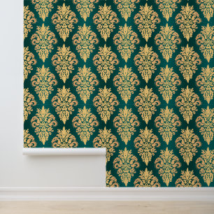 Papier Peint Elégant vert et or classique Damask