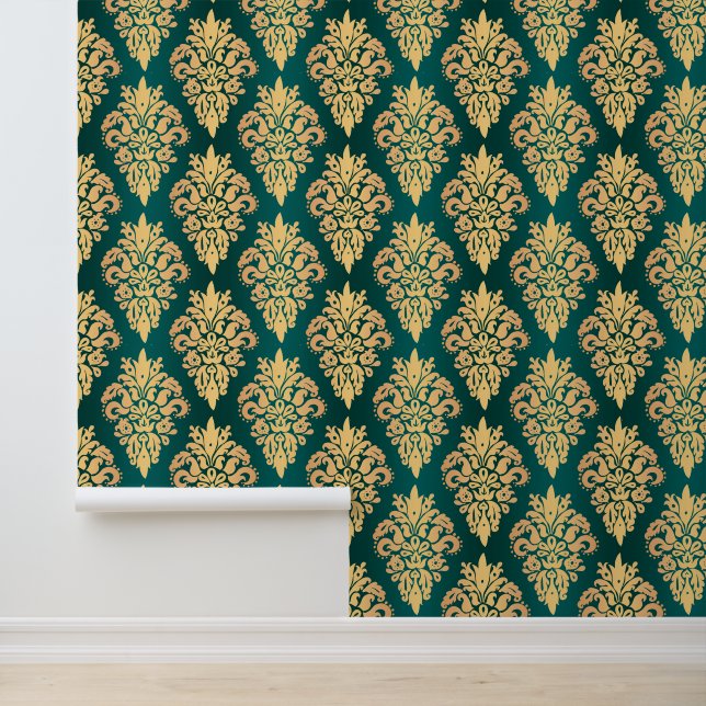 Papier Peint Elégant vert et or classique Damask (Application)