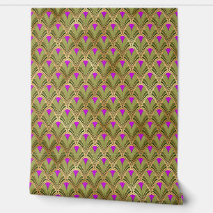 Papier Peint Élégant Vert Violet Or Art Déco Peel and Stick
