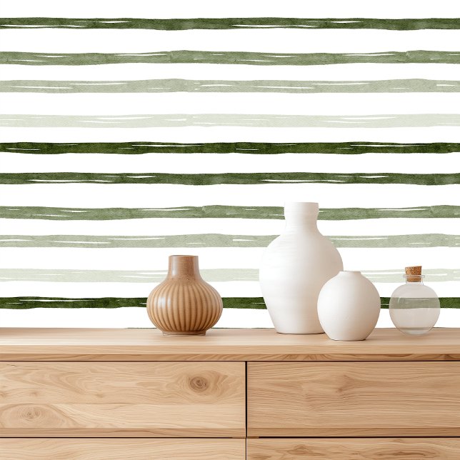 Papier Peint Elégant Vert Watercolor Line Motif de Noël (Créateur téléchargé)