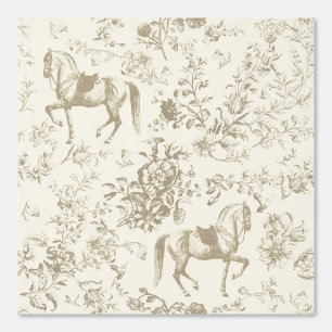 Papier Peint Élégant Vintage Cheval Beige Or Motif Floral