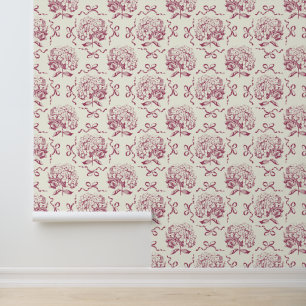 Papier Peint Élégant Vintage rose blanc Hydrangea Bow Motif