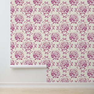Papier Peint Élégant Vintage rose blanc Hydrangea Bow Motif