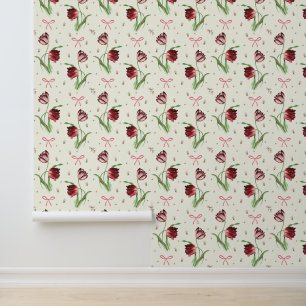 Papier Peint Élégant Vintage Spring Bows Tulips Motif Floral