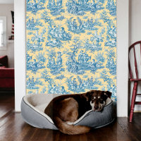 Élégant vintage turquoise jaune toile de jouy