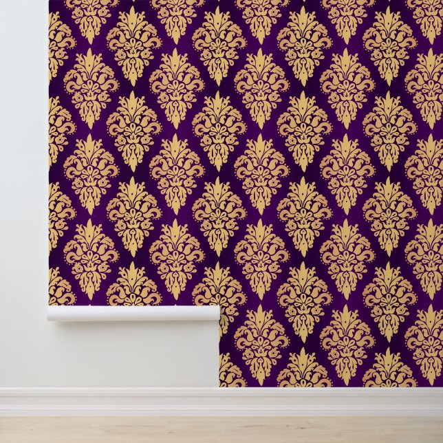 Papier Peint Elégant violet et or classique Damask (Application)