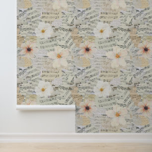 Papier Peint Elégante aquarelle Florale Vintage feuille musique