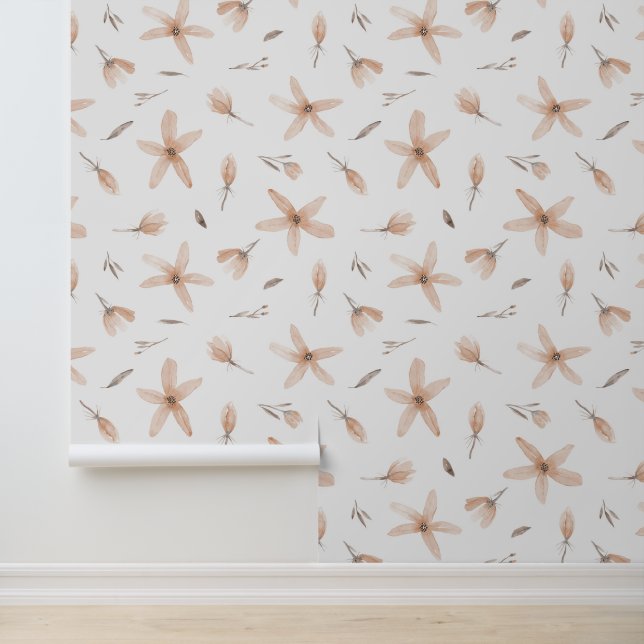 Papier Peint Elégante aquarelle Lumière Fleurs Brown & Bureaux (Application)