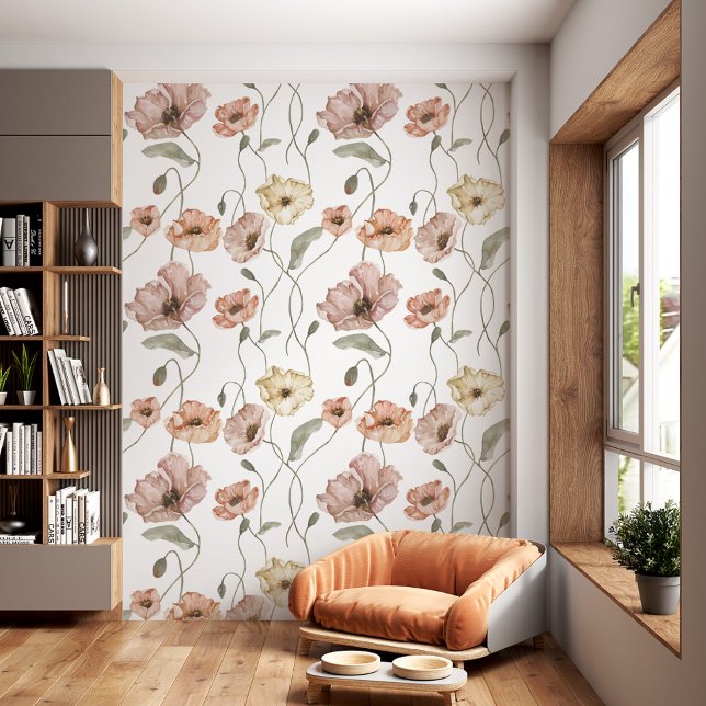 Papier Peint Elégante aquarelle Pavot islandais Motif floral (Elegant Watercolor Icelandic Poppy Floral Pattern Wallpaper)