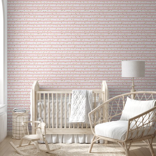 Papier Peint Élégante bande rose et Confetti or (Enfants)