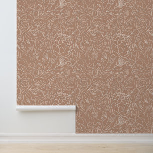 Papier Peint Elégante Crème Florale Motif Terracotta