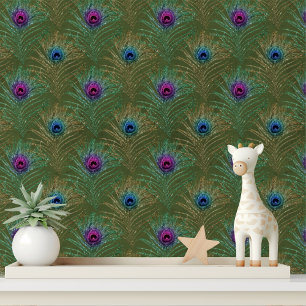 Papier Peint Elégante Parties scintillant Bleue Vert Peacock Pl