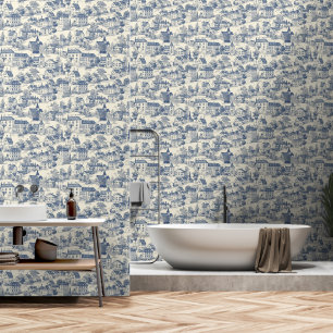 Papier Peint Elégante toile bleue de Jouy Village Peel & Stick