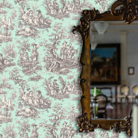 Elégante toile française vintage noire menthe