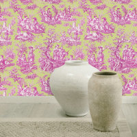 Elégante toile rose vintage et verte de jouy