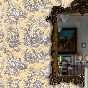 Papier Peint Elégante toile vintage noire jaune de jouy