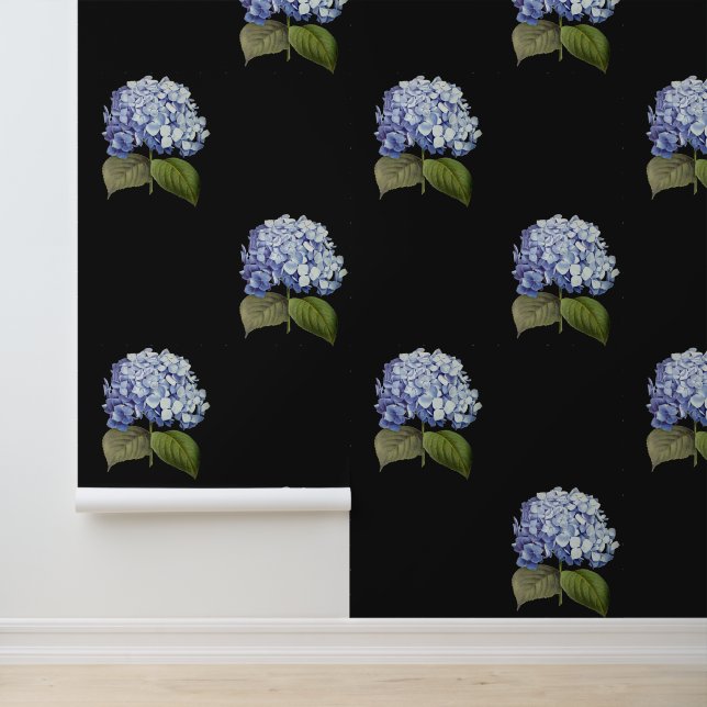 Papier Peint Élégante Vintage Botanique Bleue Hydrangée Fleur (Application)