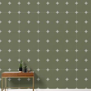 Papier Peint Élégantes Étoiles Motif argent vert foncé jaune