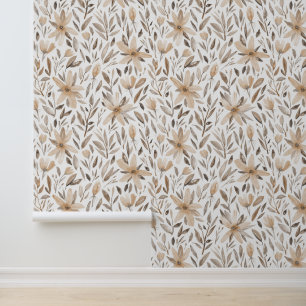 Papier Peint Élégantes Fleurs Sauvages Aquarelles Tons Terreux