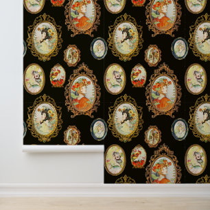 Papier Peint Élégantes Fleurs Vintages sur Noir