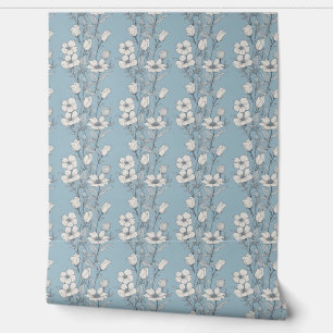Papier Peint Elégantes teintes de fleurs bleues et blanches
