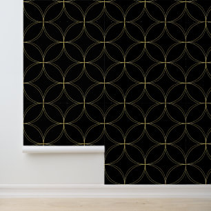 Papier Peint Elégants cercles d'or et motif de diamants