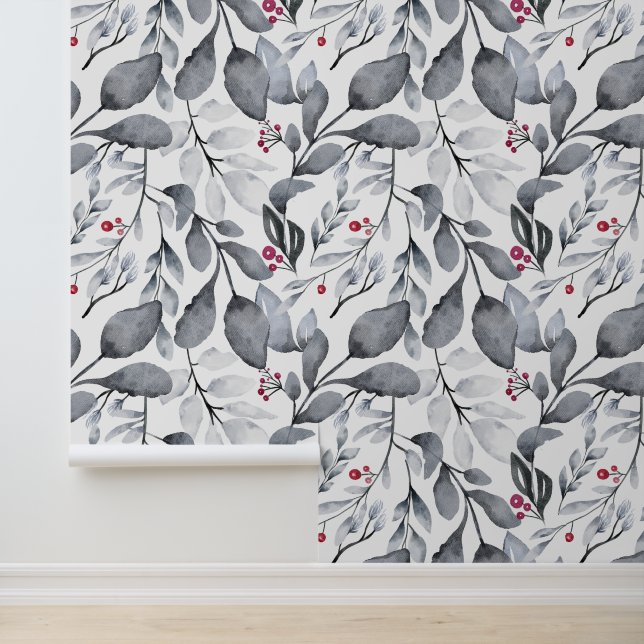 Papier Peint Élégants Feuilles de Noël et baies (Application)