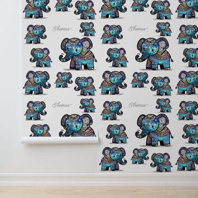 Papier Peint Éléphant Charmant et Mignon dans des Couleurs Past (Application)