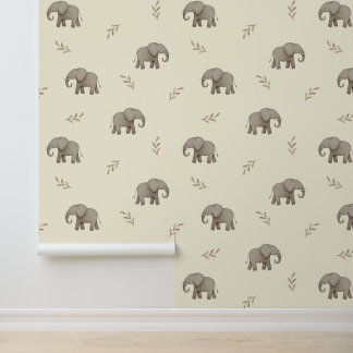 Papier Peint Éléphants Aquarelle Jaunes Motif Pour Nurserie