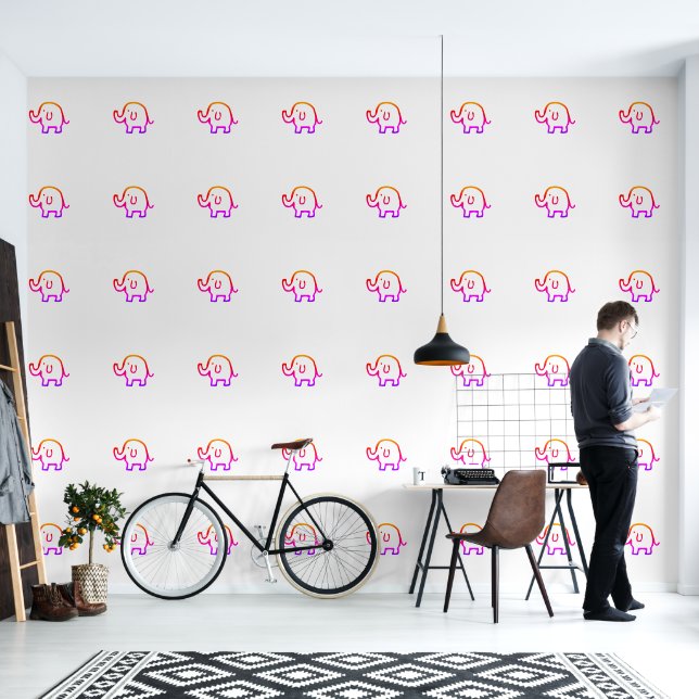 Papier Peint Eléphants Bébé Animal Motifs mignons rose blanc (Salon)