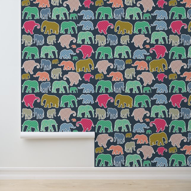 Papier Peint Eléphants Colorés, Motif Des Eléphants, Zigzag (Application)