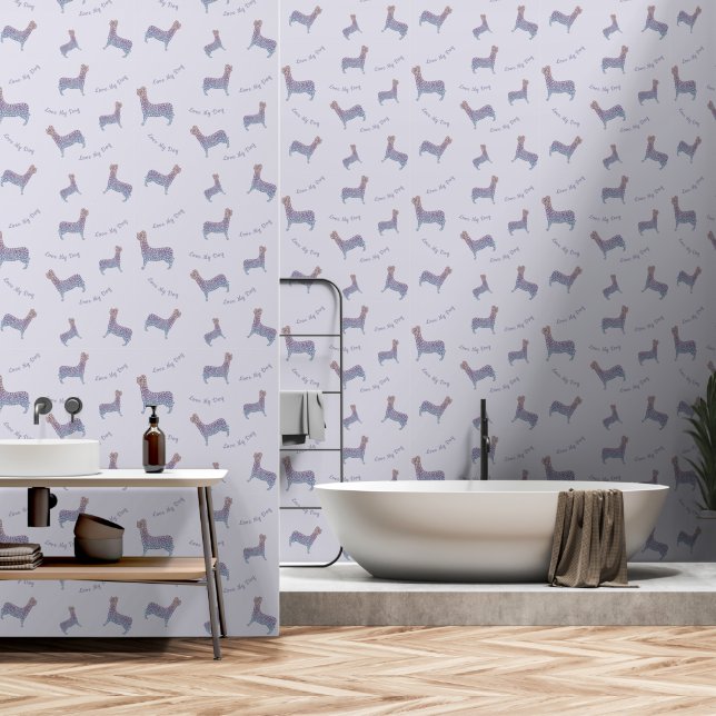 Papier Peint Embossed Indigo Gradient Paw Print Dog Outline (Salle de bain)