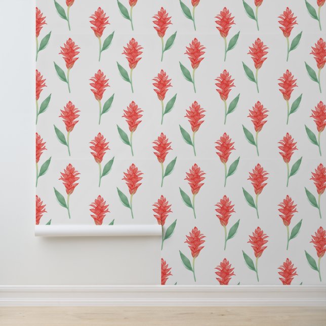 Papier Peint Empreinte de fleurs de gingembre rouge tropical (Application)