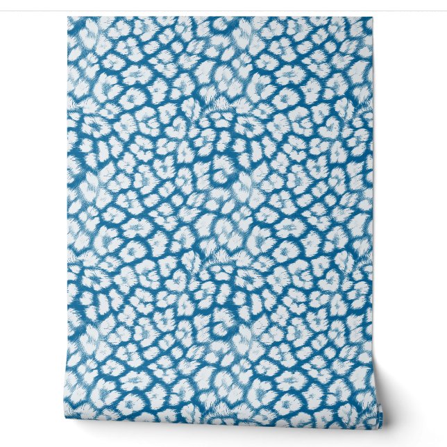 Papier Peint Empreinte de léopard blanc et bleu (Déroulement)