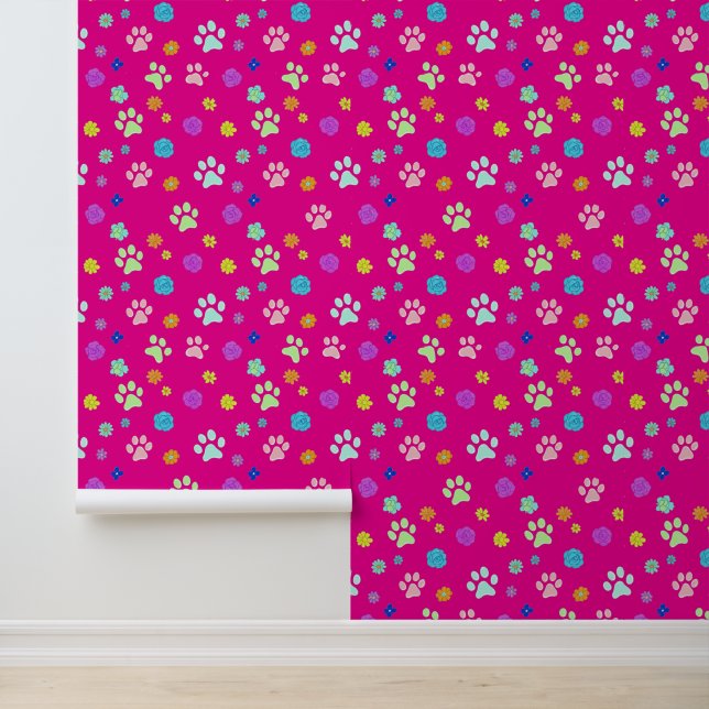 Papier peint Empreinte de patte et Fleurs (Application)