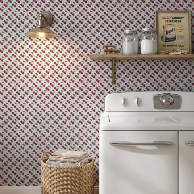 Papier Peint En vichy Bleu Rustique Et Cerises (Créateur téléchargé)