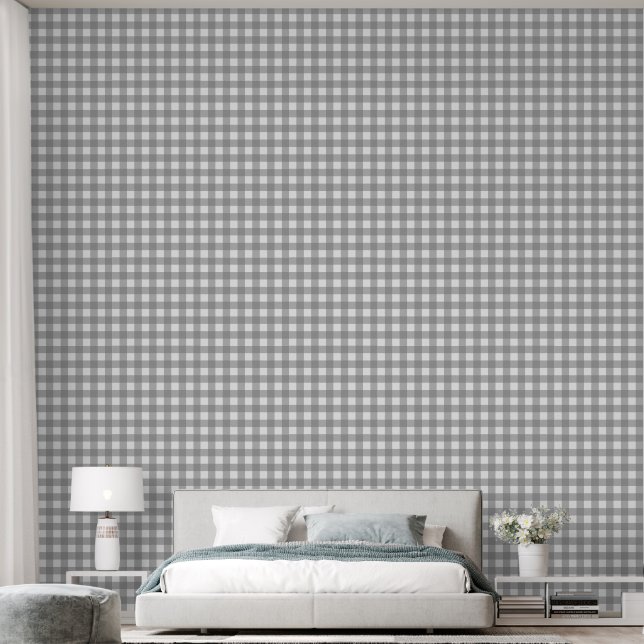 Papier Peint en vichy gris | vérifications de grille grise neut (Chambre à coucher)
