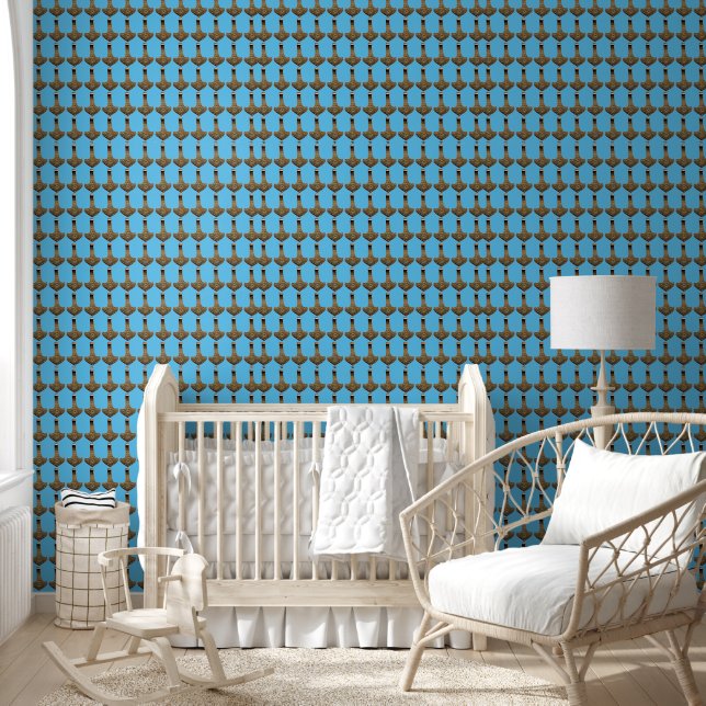 Papier peint en vinyle lisse or Thor Hammer bleu (Enfants)