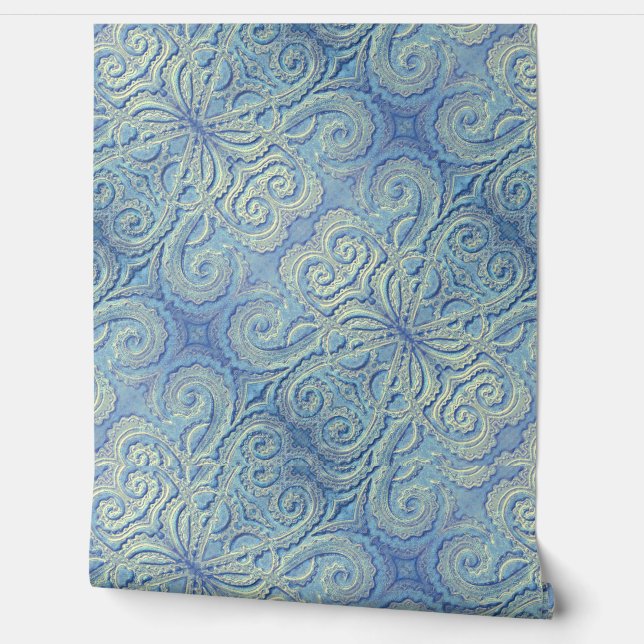 Papier peint en vinyle motif Blue Brocade (Déroulement)