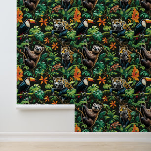 Papier Peint Enchanter Jungle Sloth Toucan Jaguar amovible