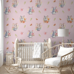 Papier Peint Enchanter les souris sur rose En vichy vérifier av