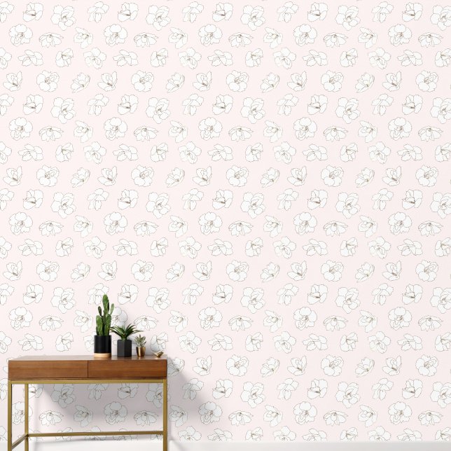 Papier Peint 🌸 Encre sur fleurs de cerisier blanches sur fond  (Couloir)
