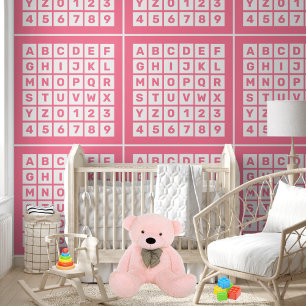 Papier Peint Enfants mignet alphabet rose et Motif de nombre