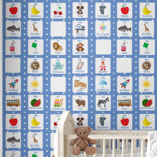 Papier Peint Enfants mignonne Alphabet bleu Apprentissage Motif