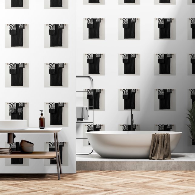Papier Peint Ensemble de serviettes de bain noir blanc (Salle de bain)