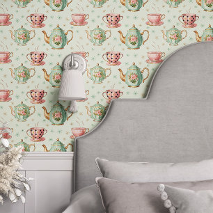 Papier Peint Ensemble vintage de thé à la menthe